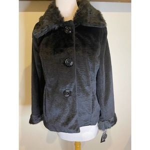 NWT Style & Co. Black Faux Fur Lamb Jacket, Size S, #036
